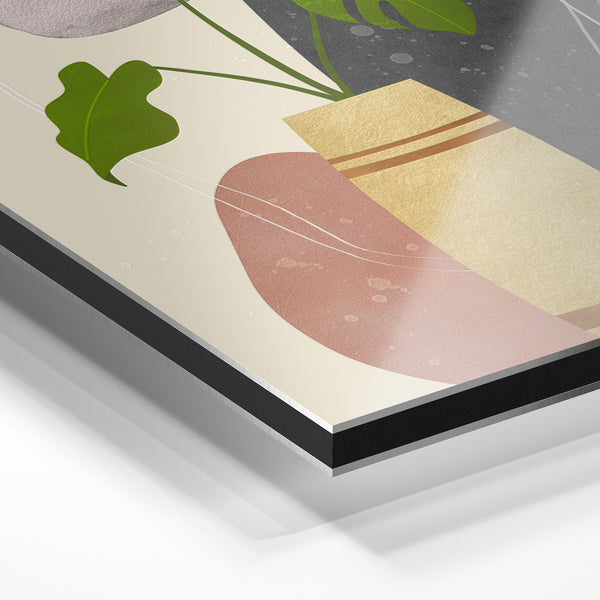Monstera et formes géométriques, style bohème — Aluminium Dibond relief 3D