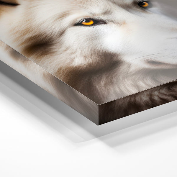 Loup blanc aux yeux d'or, portrait noir et blanc — Verre acrylique
