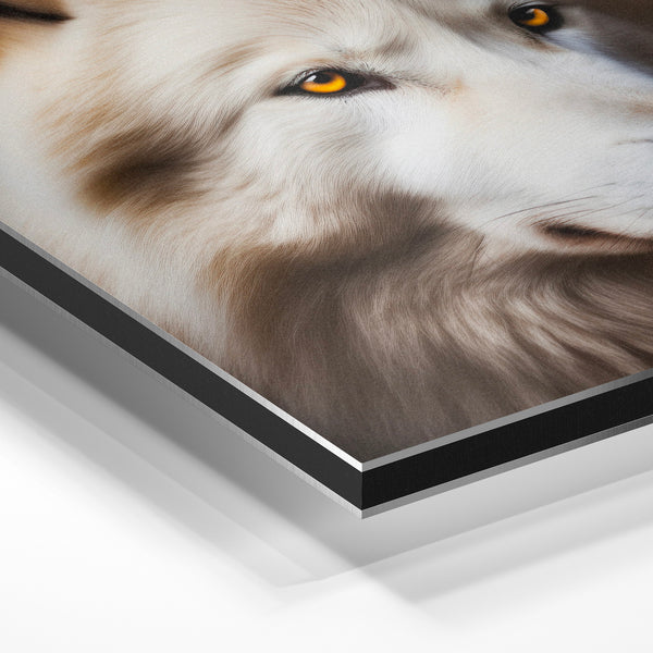 Loup blanc aux yeux d'or, portrait noir et blanc — Aluminium Dibond