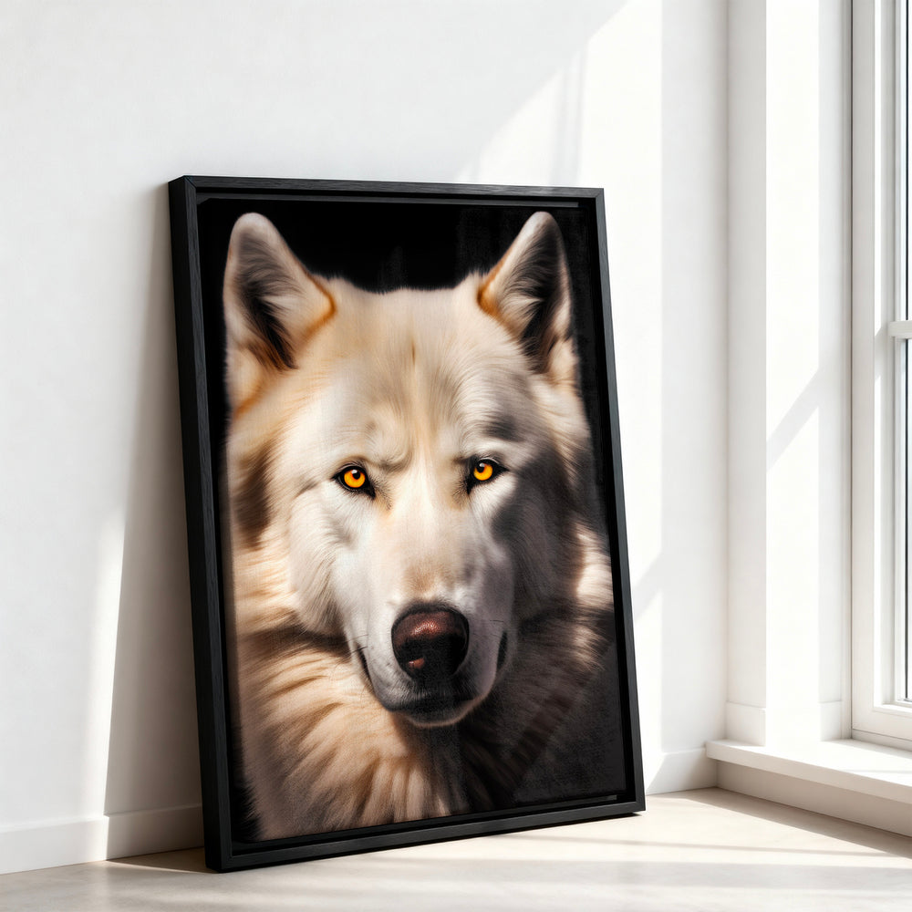 Le tableau accroché en situation dans un intérieur meublé.
