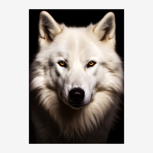 Loup blanc aux yeux dorés, regard frontal — Toile sur châssis