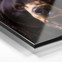 Gros plan du relief : la surépaisseur d'encre en lumière rasante sur aluminium Dibond.