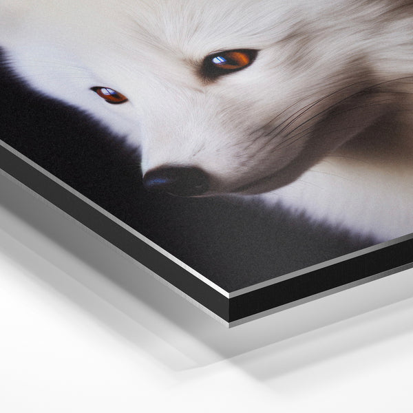 Renard blanc aux yeux d'ambre, portrait noir et blanc — Aluminium Dibond