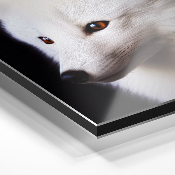 Renard blanc aux yeux d'ambre, portrait noir et blanc — Aluminium Dibond relief 3D