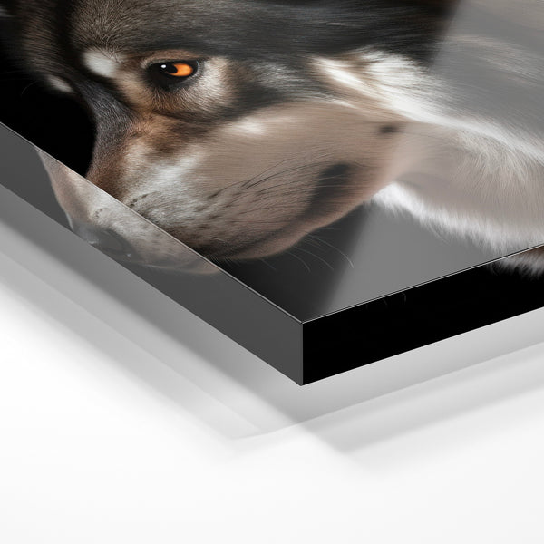 Portrait de husky noir et blanc aux yeux ambrés — Verre acrylique