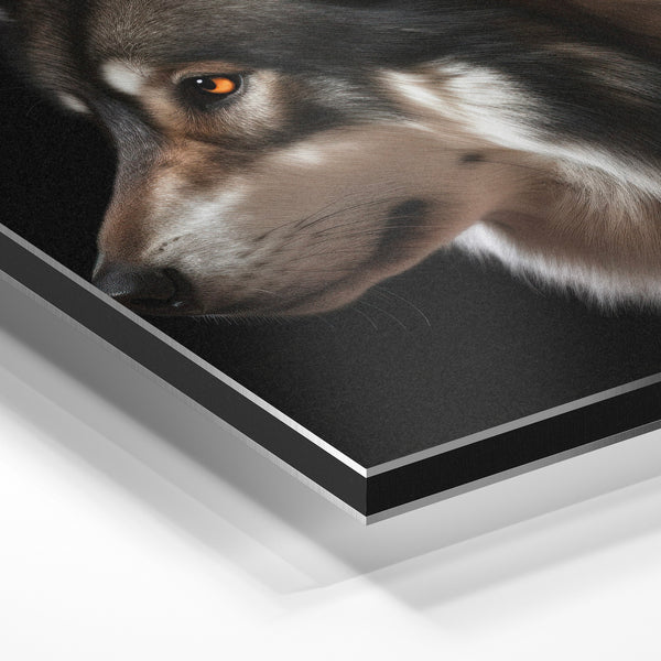 Portrait de husky noir et blanc aux yeux ambrés — Aluminium Dibond