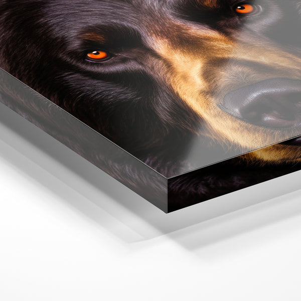 Ours noir aux yeux ambre, portrait réaliste — Verre acrylique