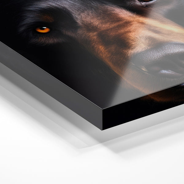 Portrait de chien noir aux yeux ambrés lumineux — Verre acrylique