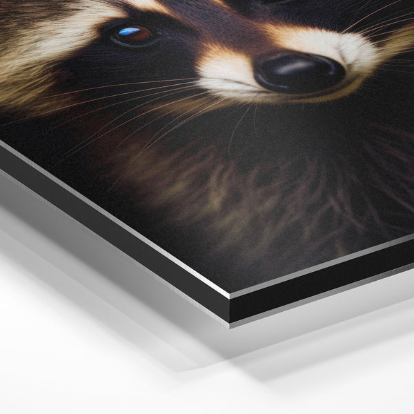 Raton laveur regard intense, noir et blanc — Aluminium Dibond