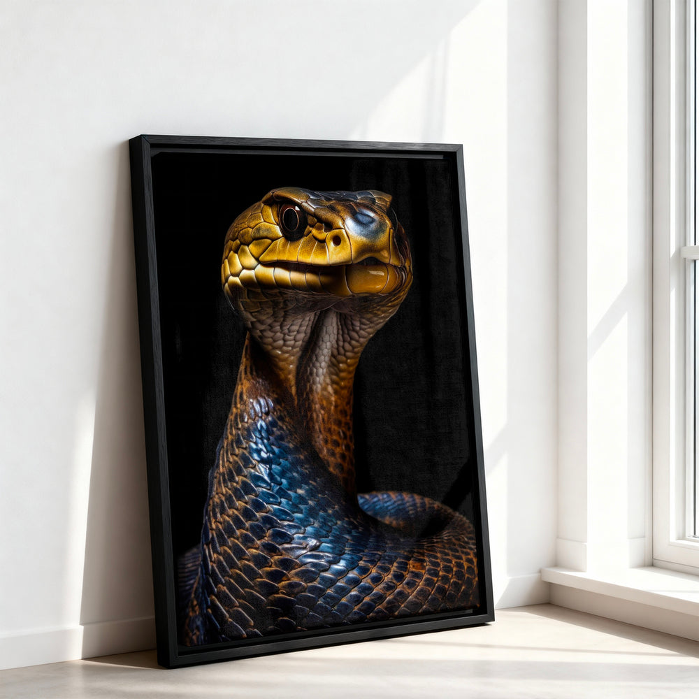 Le tableau accroché en situation dans un intérieur meublé.