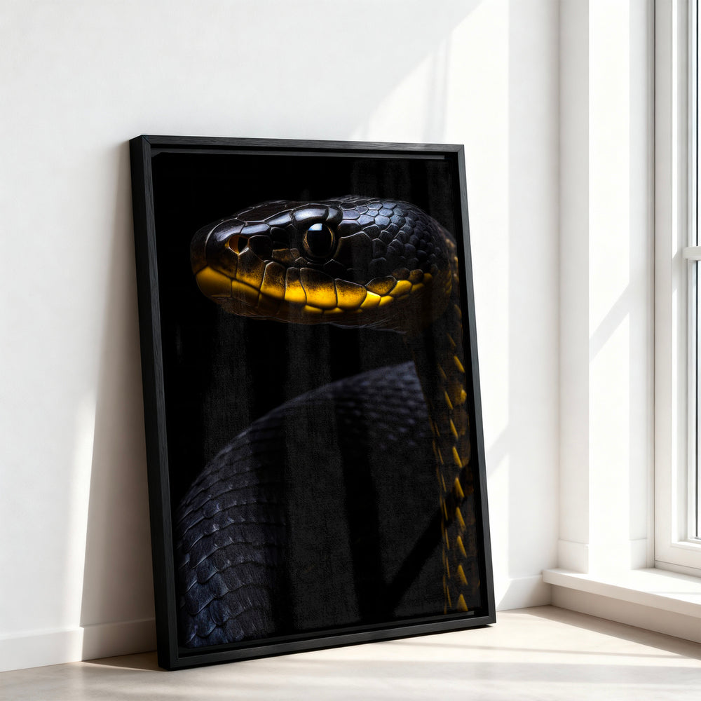 Le tableau accroché en situation dans un intérieur meublé.