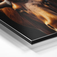 Gros plan de la matière : le tirage contrecollé sur aluminium Dibond mat, tranche visible.