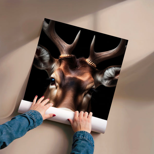 Antilope cornes spiralées, portrait noir et blanc — Poster HP mat