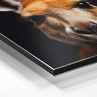 Gros plan de la matière : le tirage contrecollé sur aluminium Dibond mat, tranche visible.