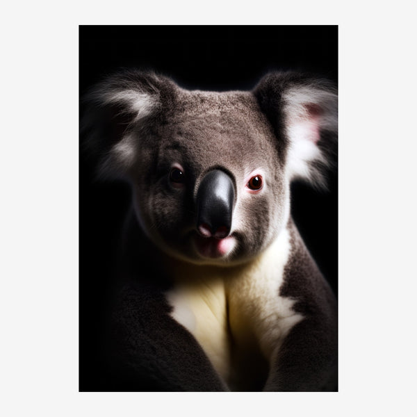 Koala noir et blanc en gros plan, regard intense — Toile sur châssis