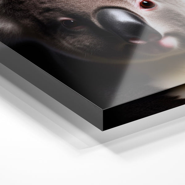 Koala noir et blanc en gros plan, regard intense — Verre acrylique