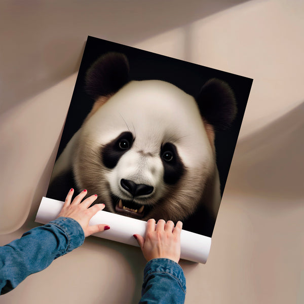 Panda au regard intense, poster noir et blanc — Poster HP mat