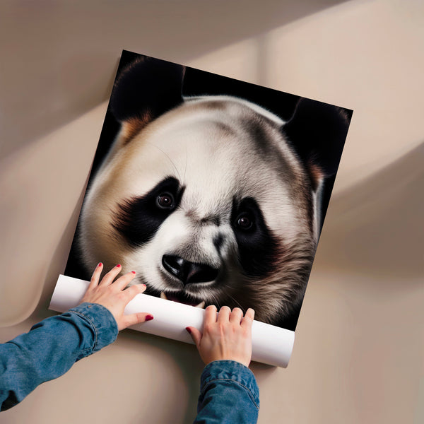 Panda gros plan sourire intensité noir blanc — Poster HP mat