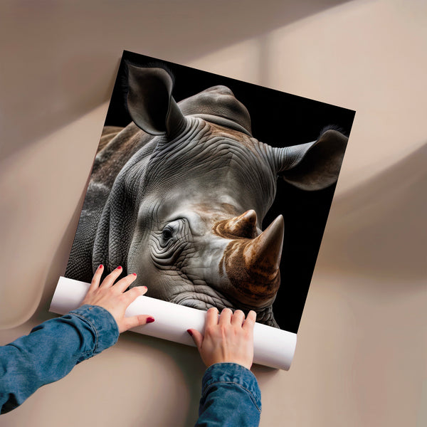 Rhinocéros noir et blanc, portrait animalier — Poster HP mat