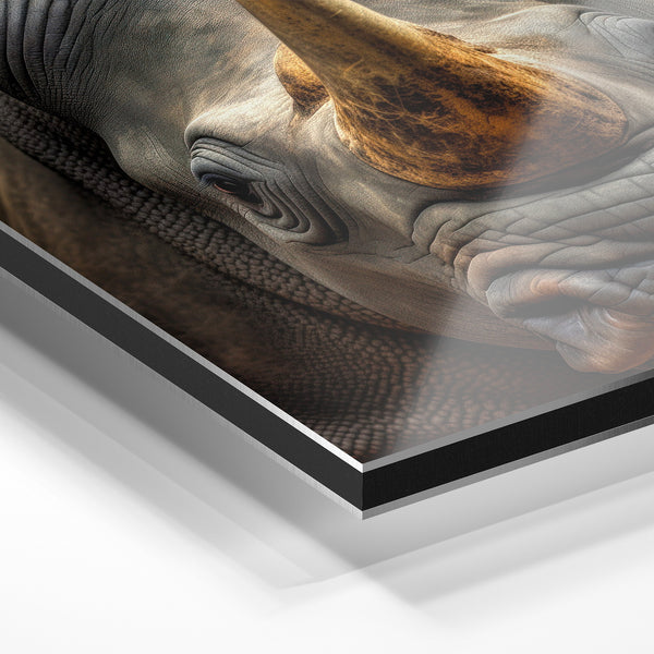 Portrait de rhinocéros face au noir et blanc — Aluminium Dibond relief 3D