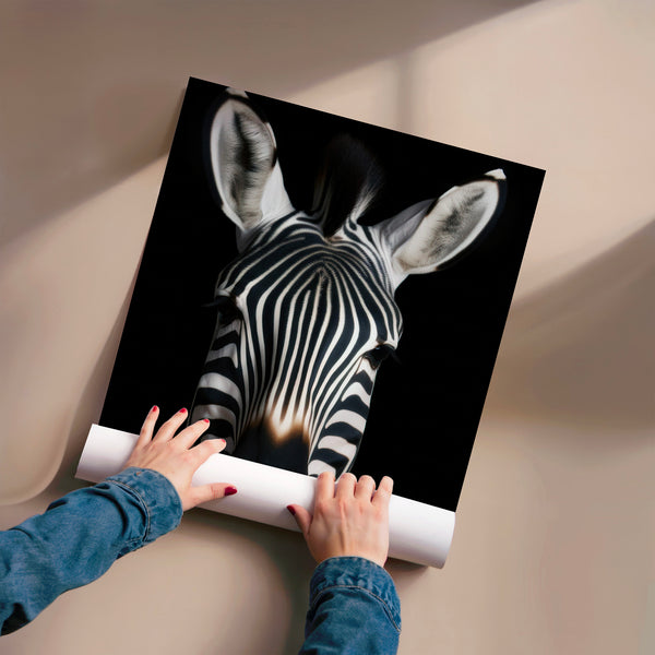 Zèbre noir et blanc, portrait frontal minimaliste — Poster HP mat