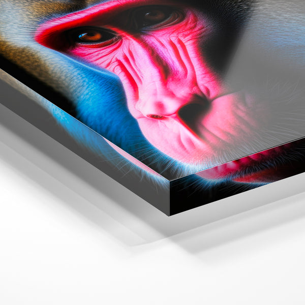 Mandrill néon, portrait animalier noir et rose — Verre acrylique