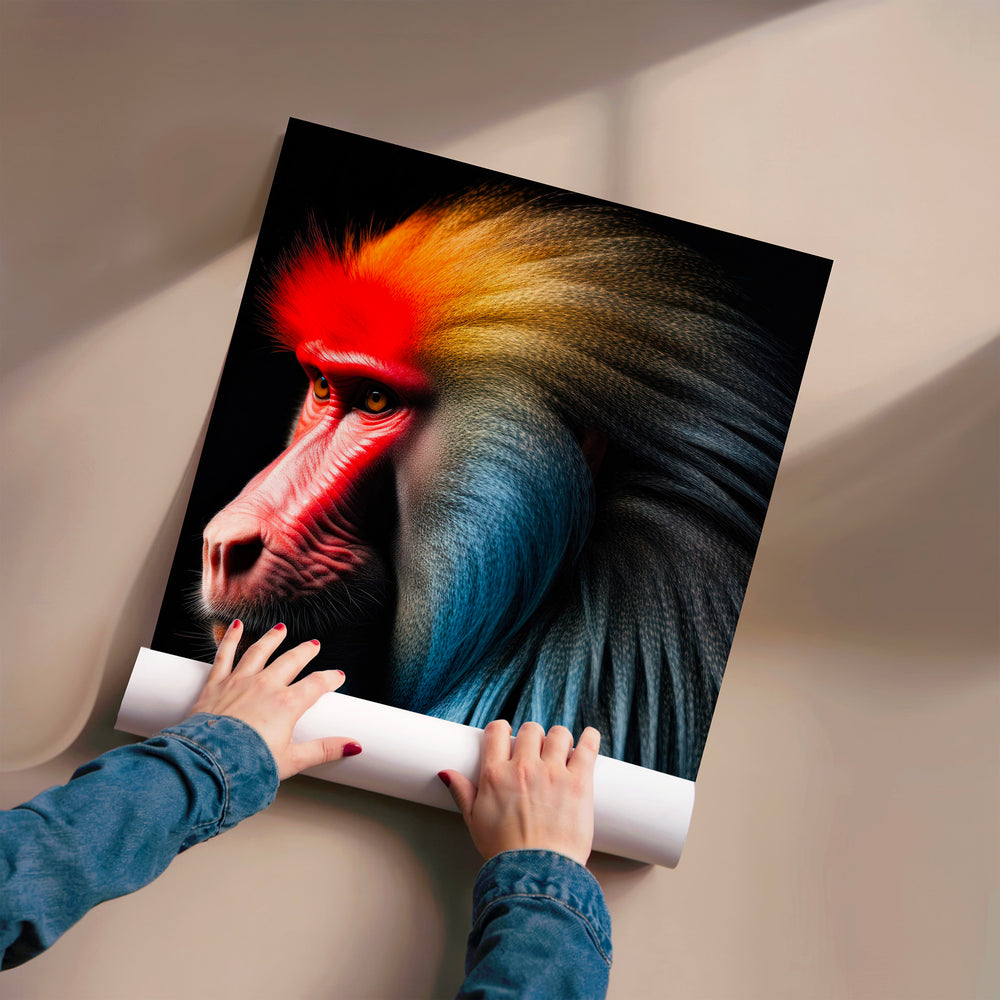 L'impression présentée en poster, sans encadrement, sur un mur neutre.