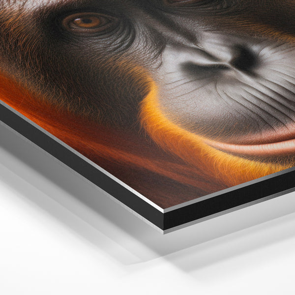 Portrait d'orang-outan roux et noir, regard intense — Aluminium Dibond