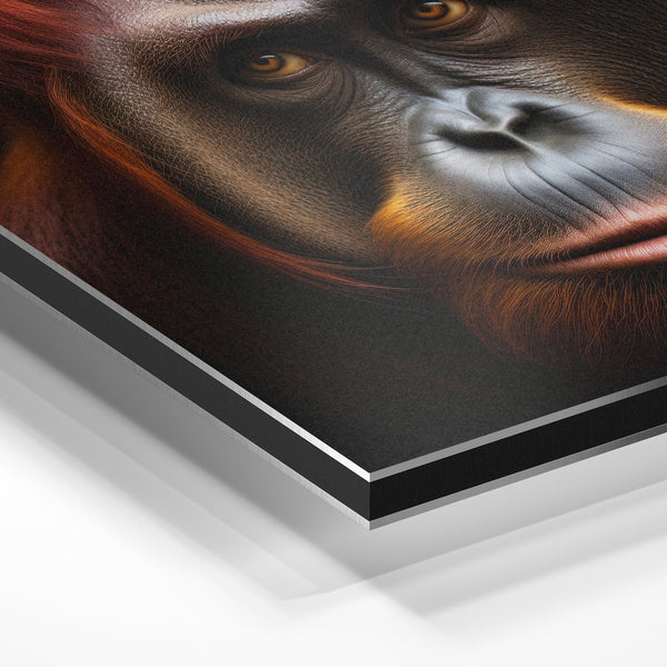 Orang-outan au regard doré, portrait réaliste noir et roux — Aluminium Dibond