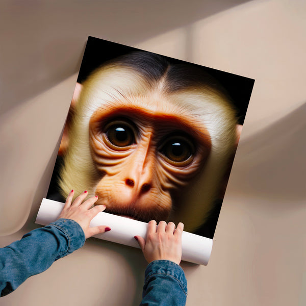 Portrait de singe aux yeux perçants, noir et beige — Poster HP mat