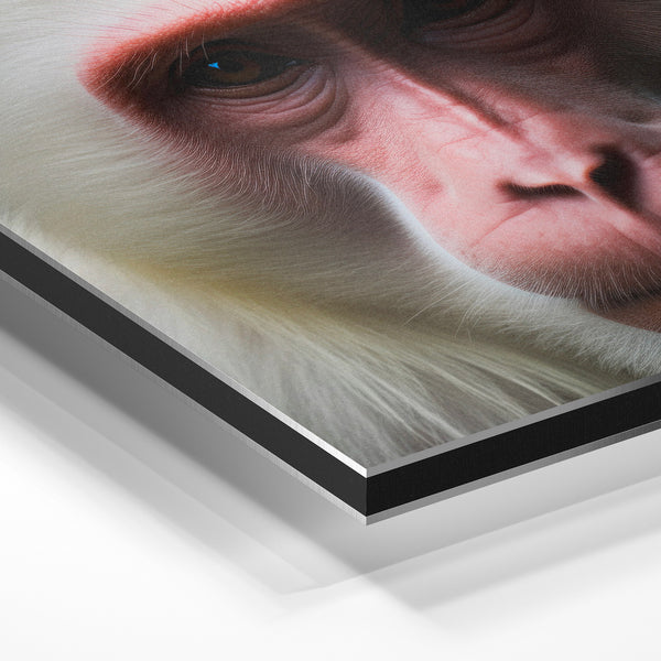 Primate blanc et rose, portrait noir et blanc — Aluminium Dibond