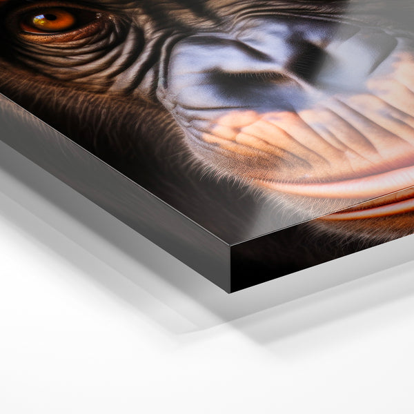 Chimpanzé au regard intense, portrait noir et ocre — Verre acrylique