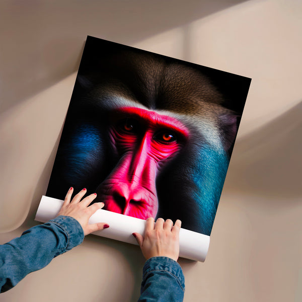 Mandrill pop art rose et bleu électrique — Poster HP mat