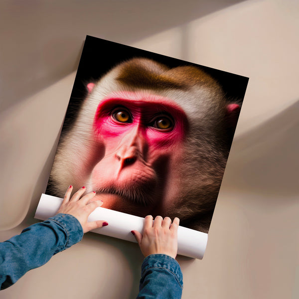 Portrait de primate rose vif, style pop art — Poster HP mat