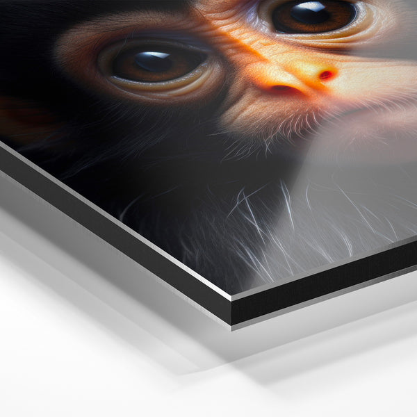 Portrait de singe noir et blanc aux yeux expressifs — Aluminium Dibond relief 3D