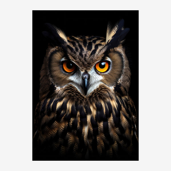 Portrait de hibou aux yeux dorés, noir et beige — Toile sur châssis