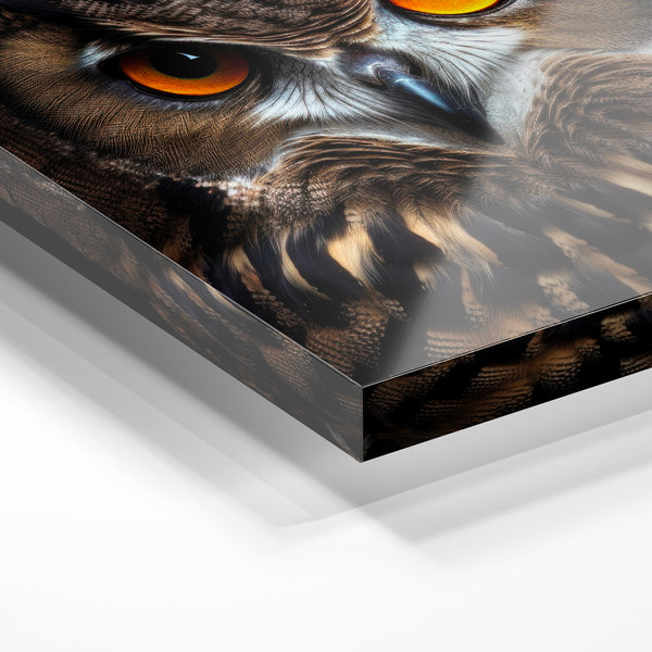 Portrait de hibou aux yeux dorés, noir et beige — Verre acrylique