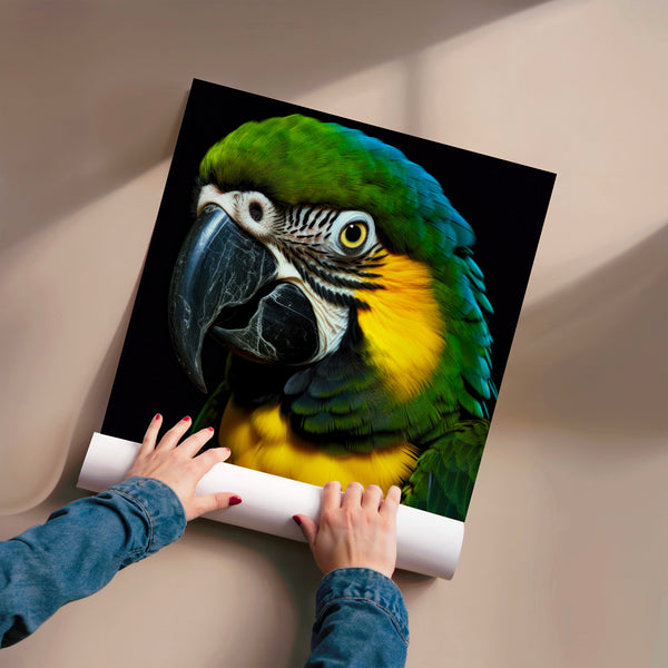 Ara vert et jaune, portrait animalier réaliste — Poster HP mat