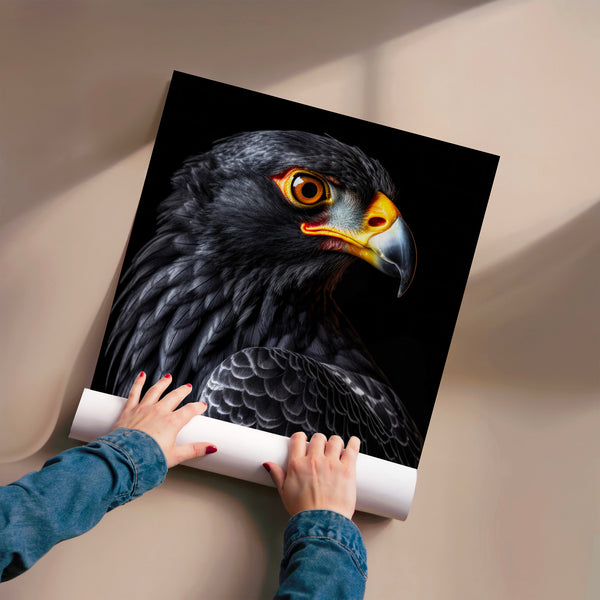 Portrait d'aigle noir et or en gros plan — Poster HP mat