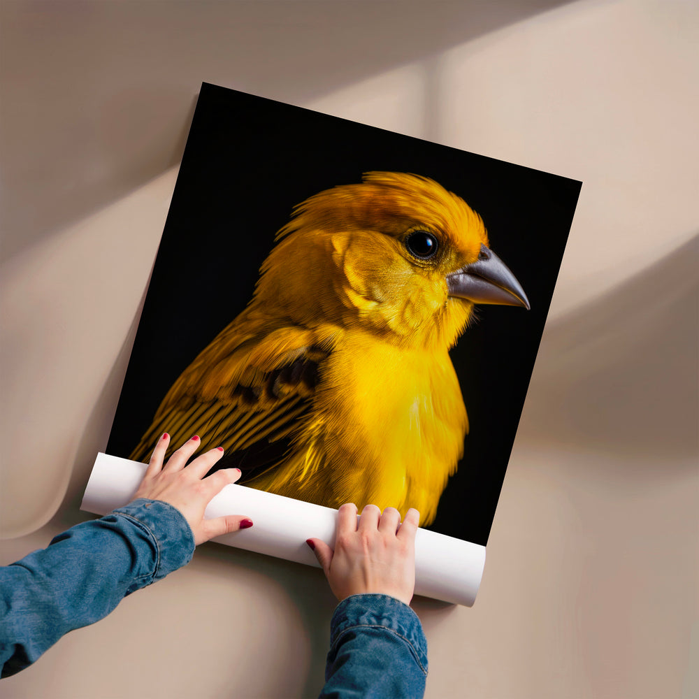 L'impression présentée en poster, sans encadrement, sur un mur neutre.