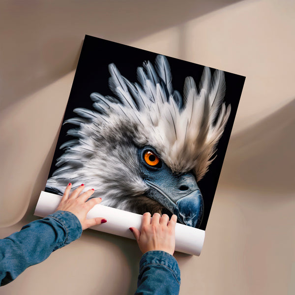 Portrait d'aigle aux yeux dorés, noir et blanc — Poster HP mat