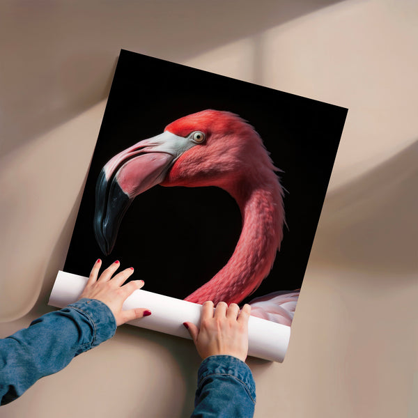 Flamant rose portrait noir et blanc minimaliste — Poster HP mat