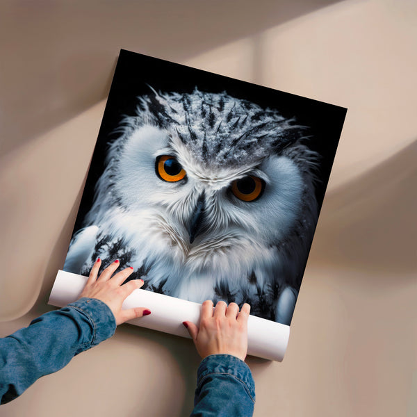 Portrait de chouette blanche aux yeux dorés — Poster HP mat