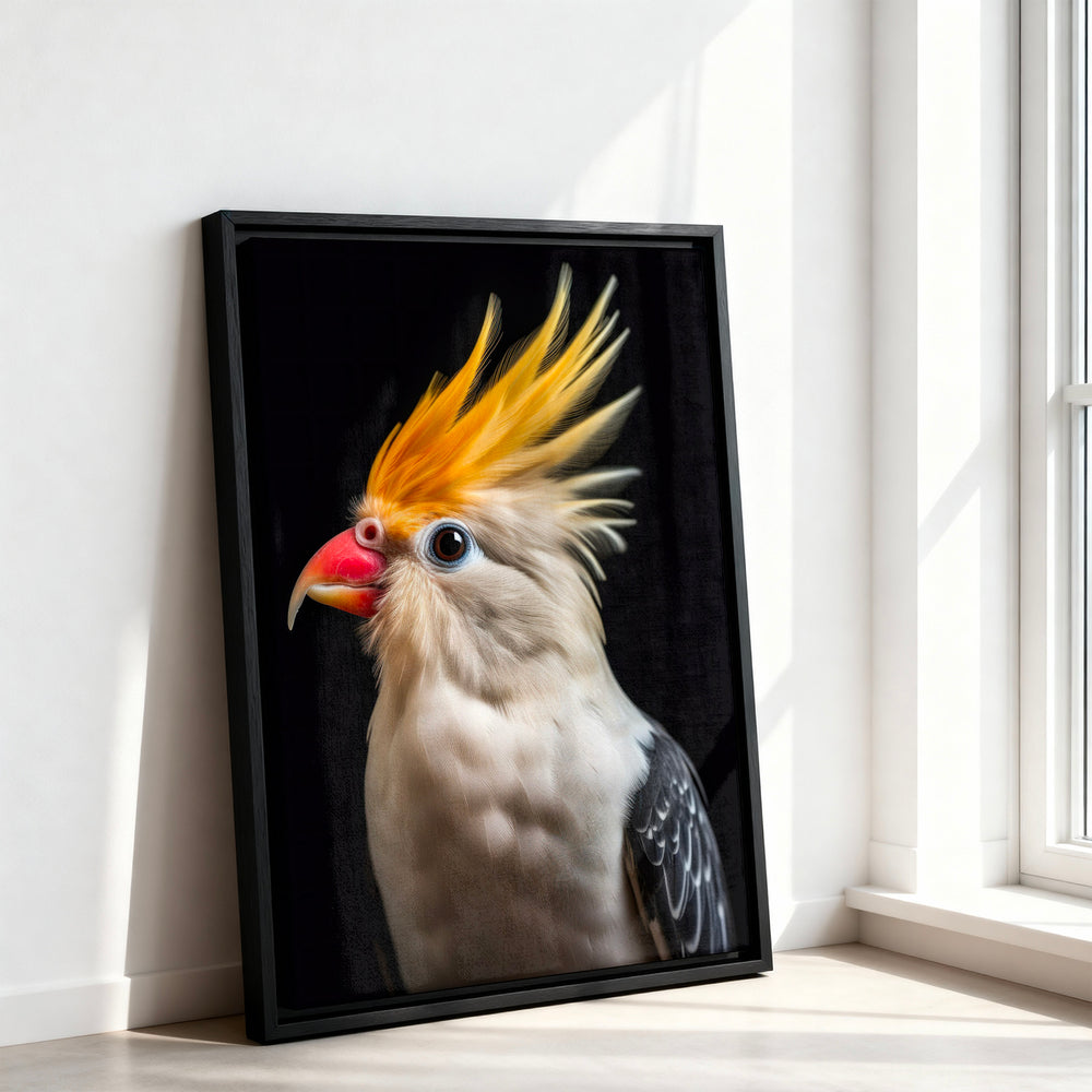 Le tableau accroché en situation dans un intérieur meublé.