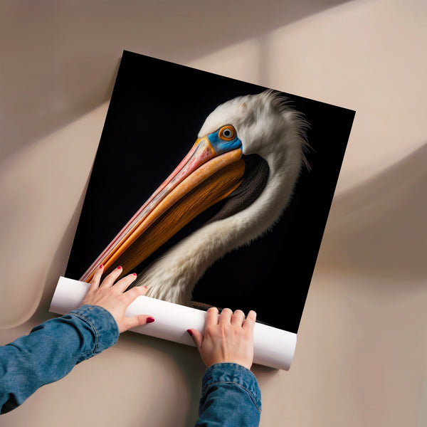 Portrait de pélican – graphique noir et blanc — Poster HP mat