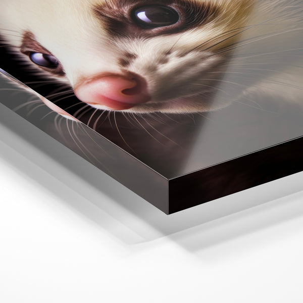 Opossum blanc et noir, portrait animalier — Verre acrylique