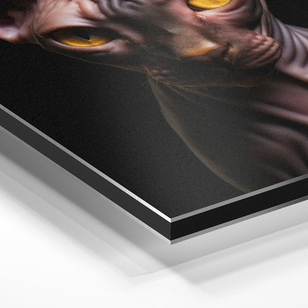 Chat Sphynx aux yeux dorés, portrait noir — Aluminium Dibond