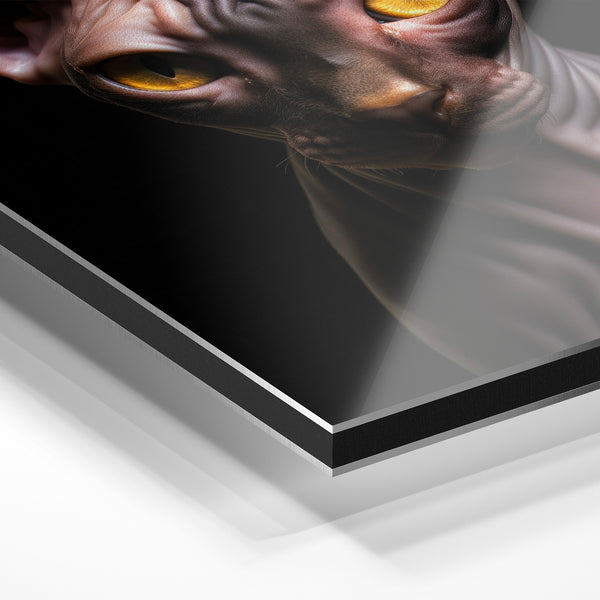 Chat Sphynx aux yeux dorés, portrait noir — Aluminium Dibond relief 3D