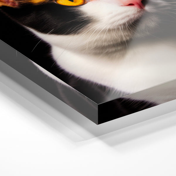 Chat noir et blanc aux yeux d'or, portrait — Verre acrylique