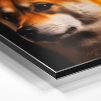 Gros plan de la matière : le tirage contrecollé sur aluminium Dibond mat, tranche visible.